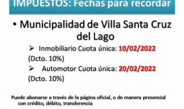DATOS ÚTILES. VENCIMIENTOS EN Villa Santa Cruz del Lago