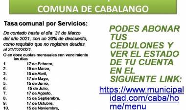 COMUNA DE CABALANGO: TASA DE SERVICIOS CON  DESCUENTO