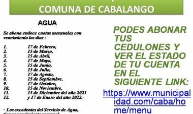 COMUNA DE CABALANGO: SERVICIO DE AGUA / FECHAS DE VENCIMIENTO