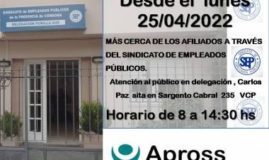 APROSS ATENDERÁ EN CARLOS PAZ