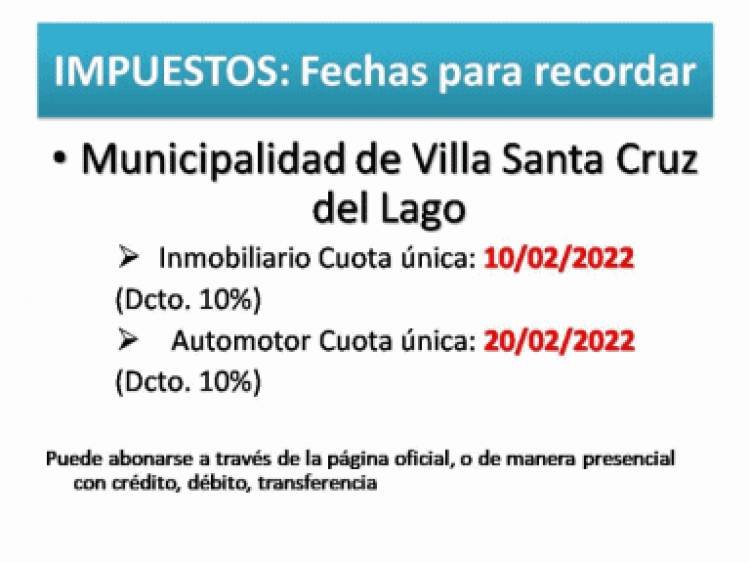 DATOS ÚTILES. VENCIMIENTOS EN Villa Santa Cruz del Lago